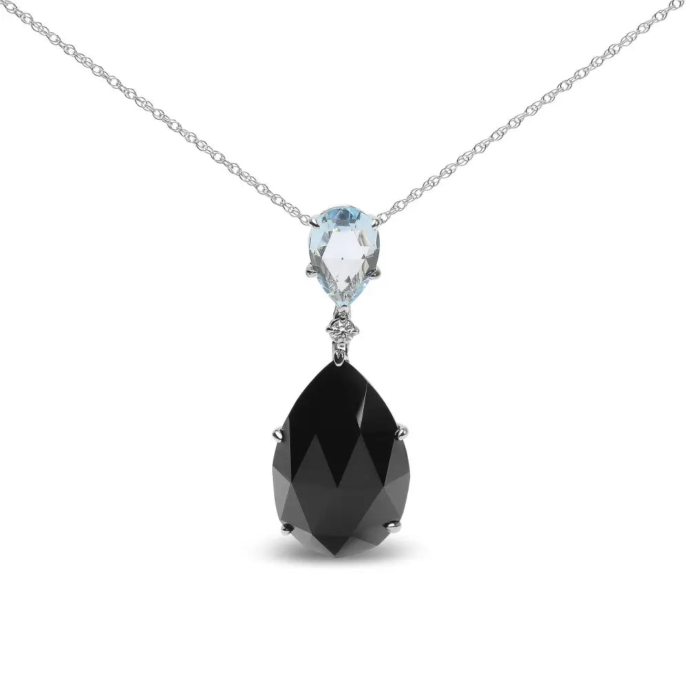 18k white gold black onyx and sky blue topaz diamond drop pendant necklace bijoux-nyc direct