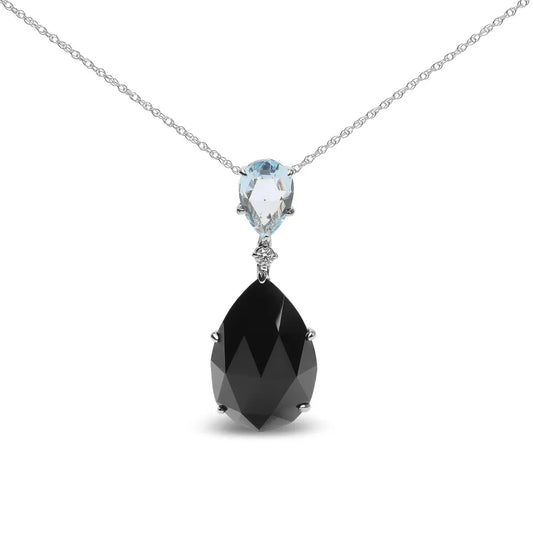 18K White Gold Diamond Accent and Pear Cut Sky Blue Topaz and Pear Cut Black Onyx Dangle Drop 18" Pendant Necklace (G-H Color, SI1-SI2 Clarity) - Bijoux-NYC Direct