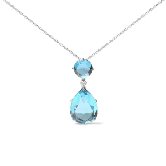 18K White Gold Diamond Accent and Round London Blue Topaz and Pear Cut Sky Blue Topaz Dangle Drop 18" Pendant Necklace (G-H Color, SI1-SI2 Clarity) - Bijoux-NYC Direct