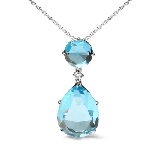 18K White Gold Diamond Accent and Round London Blue Topaz and Pear Cut Sky Blue Topaz Dangle Drop 18" Pendant Necklace (G-H Color, SI1-SI2 Clarity) - Bijoux-NYC Direct