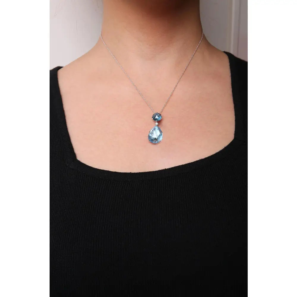 18k white gold london and sky blue topaz diamond dangle pendant necklace bijoux-nyc direct