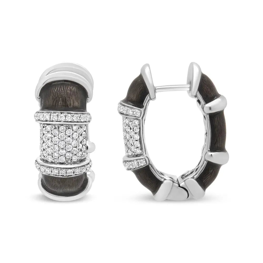 18k white gold plated silver graphite grey enamel 5/8 cttw diamond huggies bijoux-nyc direct