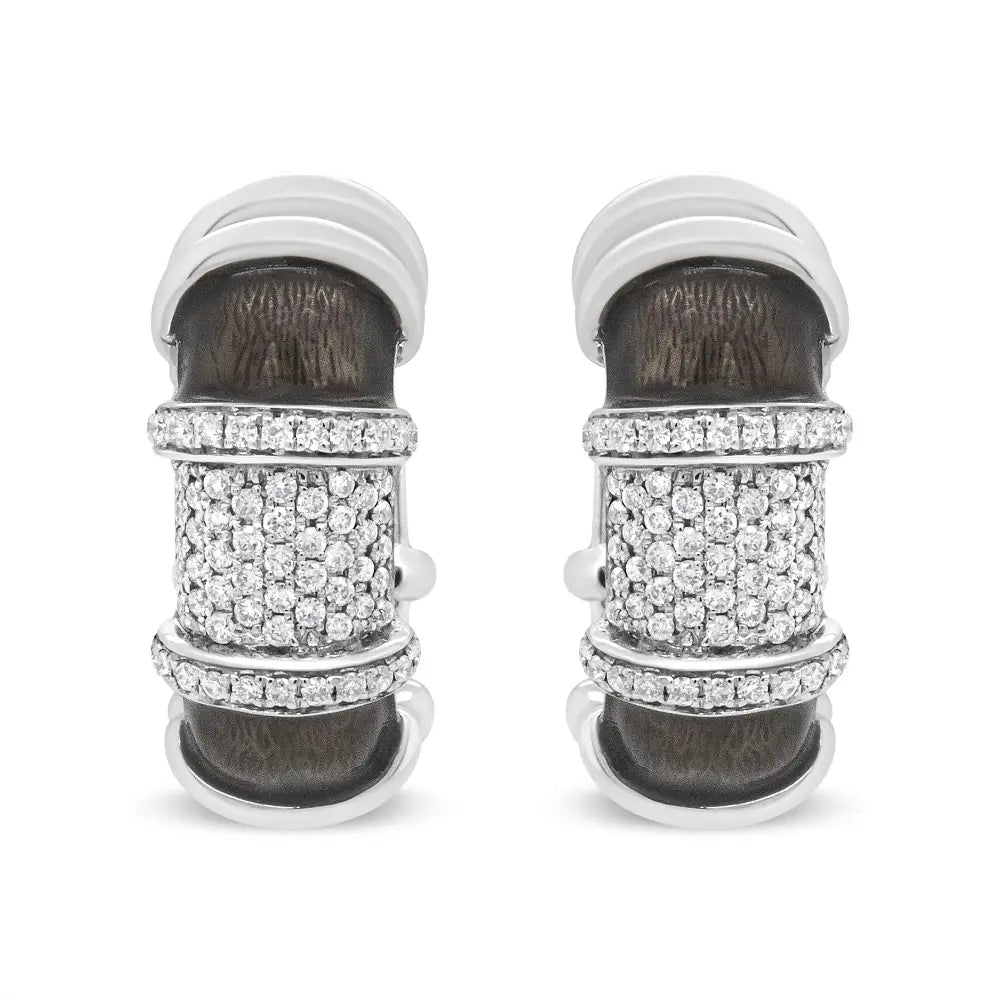18k white gold plated silver graphite grey enamel 5/8 cttw diamond huggies bijoux-nyc direct