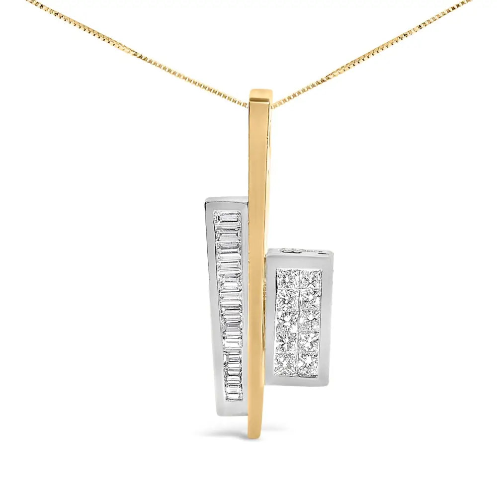 18k two tone gold 1 7/8 cttw princess baguette diamond key pendant necklace bijoux-nyc direct