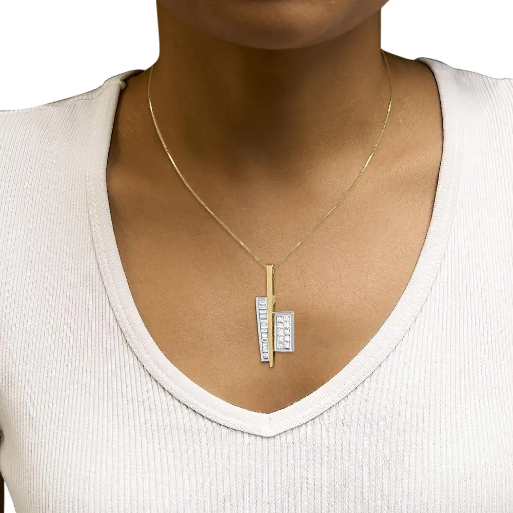 18k two tone gold 1 7/8 cttw princess baguette diamond key pendant necklace bijoux-nyc direct