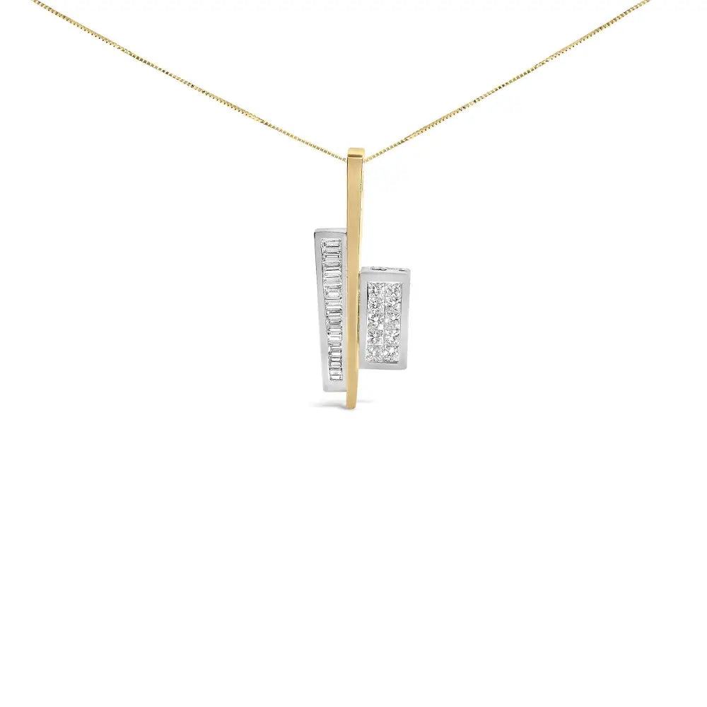 18k two tone gold 1 7/8 cttw princess baguette diamond key pendant necklace bijoux-nyc direct
