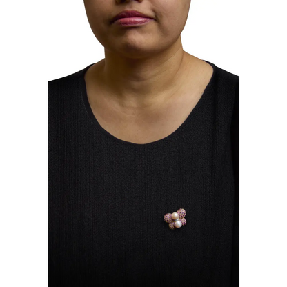 18K Yellow and White Gold 9MM South Sea Pearl and Pink Sapphire Butterfly Pin Brooch with Diamond Accent (F-G Color, VS1-VS2 Clarity) - Bijoux-NYC Direct
