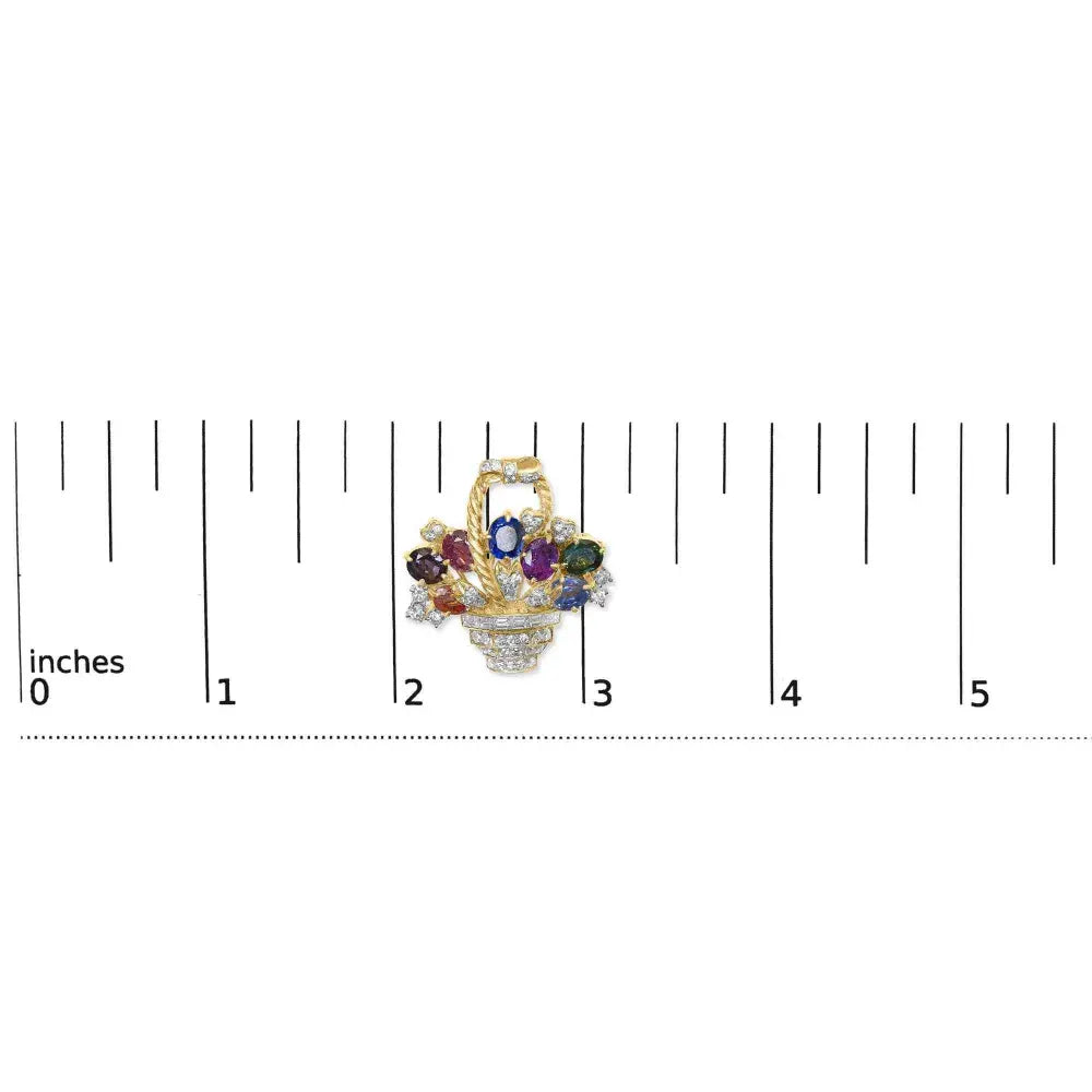18K Yellow Gold 1 1/10 Cttw Diamond and Mixed Gemstone Floral Bouquet Pendant and Brooch Pin (G-H Color, VS1-VS2 Clarity) - Bijoux-NYC Direct