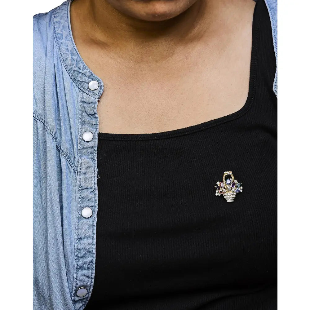 18k yellow gold 1.10ct diamond and gemstone floral bouquet brooch pendant bijoux-nyc direct