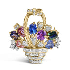 18K Yellow Gold 1 1/10 Cttw Diamond and Mixed Gemstone Floral Bouquet Pendant and Brooch Pin (G-H Color, VS1-VS2 Clarity) - Bijoux-NYC Direct