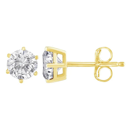 18K Yellow Gold 1-1/2 Cttw Round Brilliant-Cut Near Colorless Diamond Classic 6-Prong Stud Earrings (H-I Color, I1-I2 Clarity) - Bijoux-NYC Direct