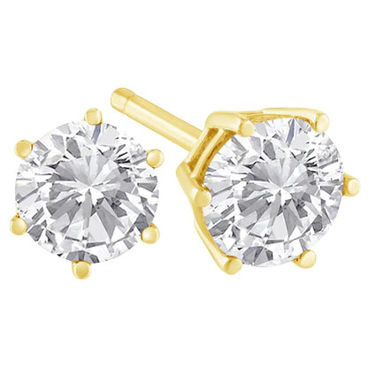 18K Yellow Gold 1-1/2 Cttw Round Brilliant-Cut Near Colorless Diamond Classic 6-Prong Stud Earrings (H-I Color, I1-I2 Clarity) - Bijoux-NYC Direct