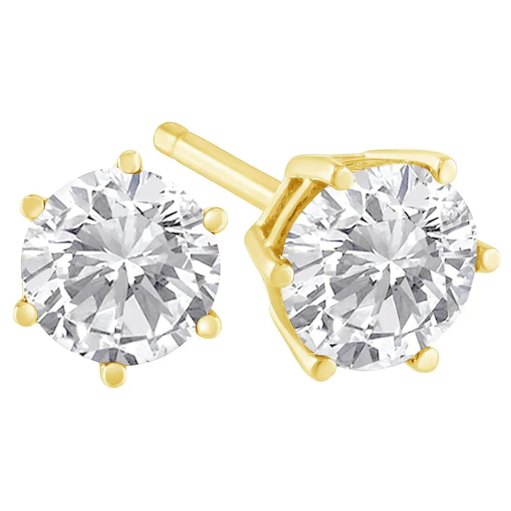 18K Yellow Gold 1-1/2 Cttw Round Brilliant-Cut Near Colorless Diamond Classic 6-Prong Stud Earrings (H-I Color, I1-I2 Clarity) - Bijoux-NYC Direct