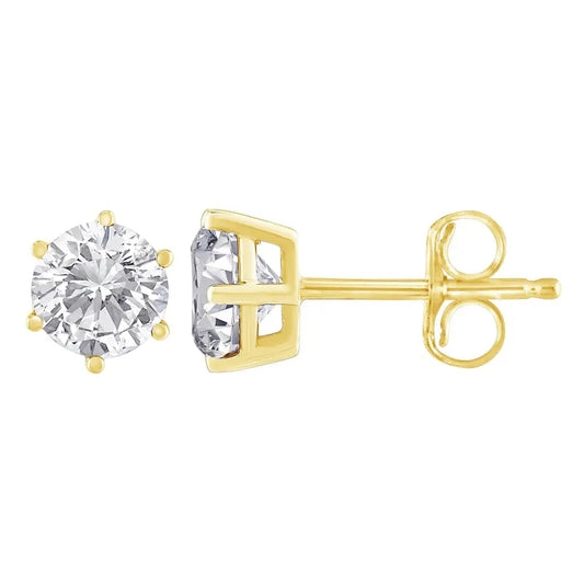 18K Yellow Gold 1-1/2 Cttw Round Brilliant-Cut Near Colorless Diamond Classic 6-Prong Stud Earrings (H-I Color, I1-I2 Clarity) - Bijoux-NYC Direct