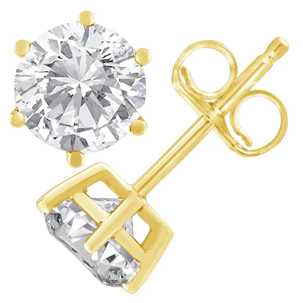18K Yellow Gold 1-1/2 Cttw Round Brilliant-Cut Near Colorless Diamond Classic 6-Prong Stud Earrings (H-I Color, I1-I2 Clarity) - Bijoux-NYC Direct