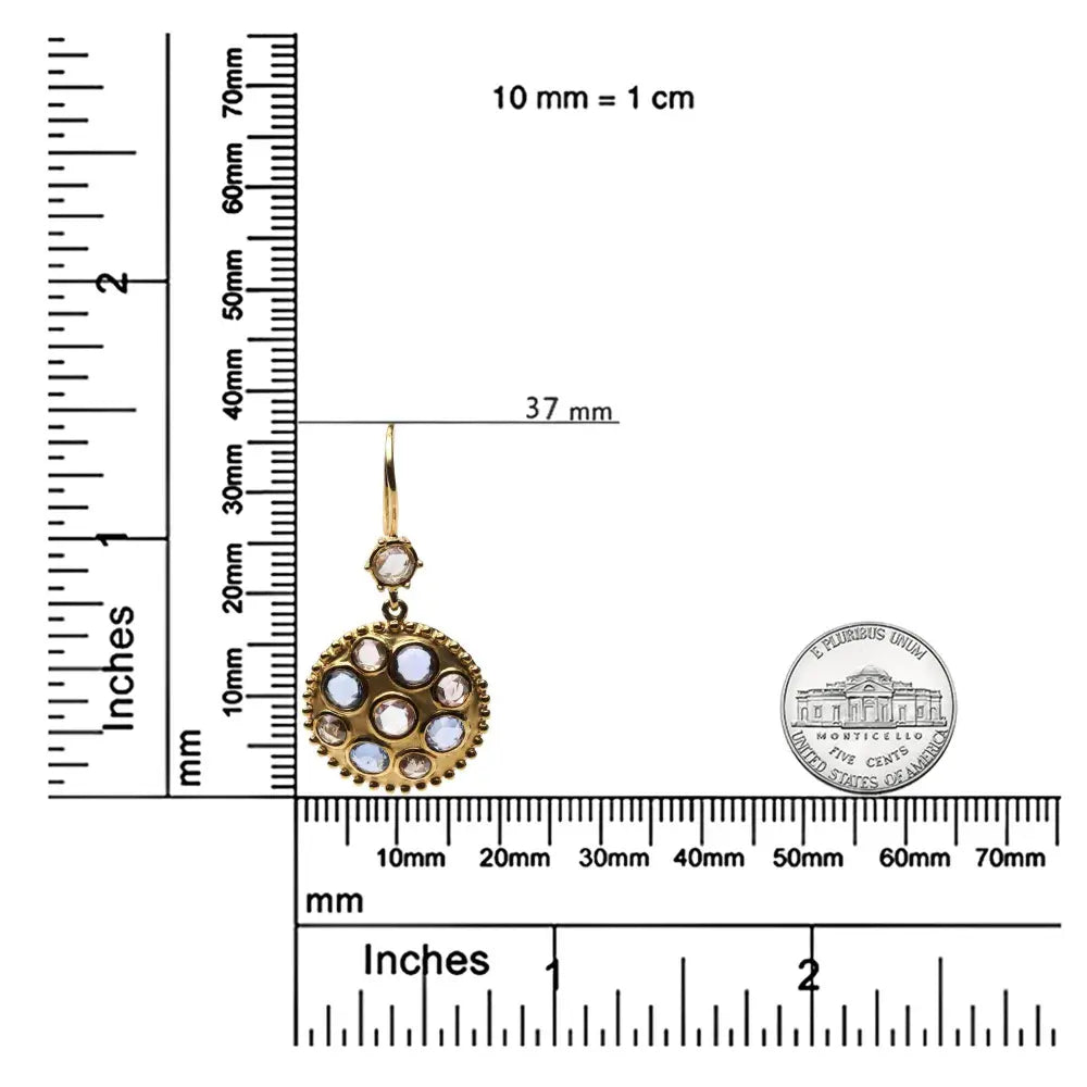 18K Yellow Gold 1 2/3 Cttw Diamond and Blue Sapphire Bezel Set Gemstone Cluster Medallion Dangle Earrings (Brown and G-H Color, SI1-SI2 Clarity) - Bijoux-NYC Direct