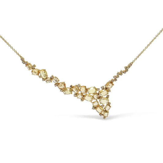 18K Yellow Gold 1/2 Cttw Brown Diamond and Multi-Size Oval Yellow Sapphire Cluster Cascade Station Necklace (Brown Color, SI1-SI2 Clarity) - Adjustable up to 14" to 16" - Bijoux-NYC Direct