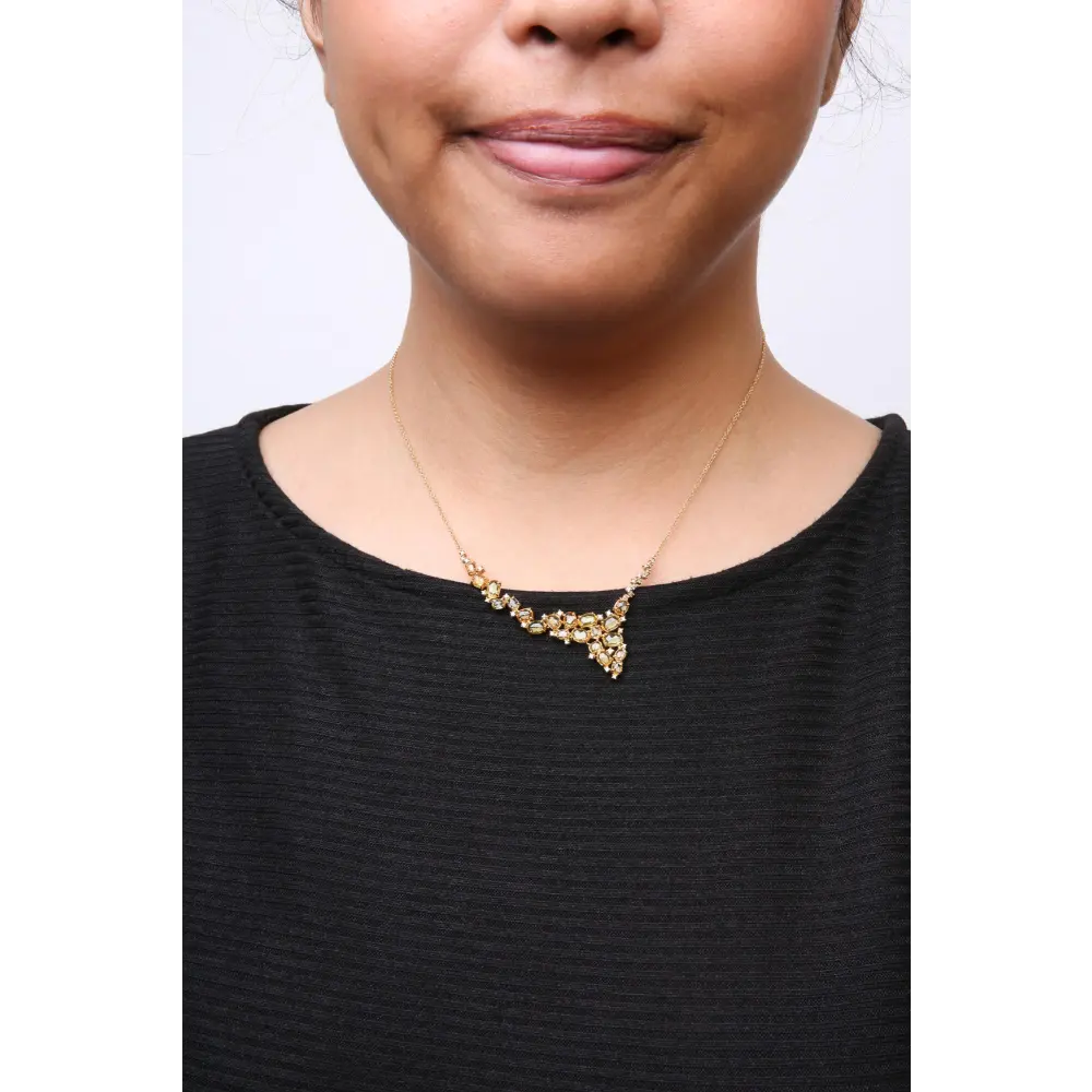 18K Yellow Gold 1/2 Cttw Brown Diamond and Multi-Size Oval Yellow Sapphire Cluster Cascade Station Necklace (Brown Color, SI1-SI2 Clarity) - Adjustable up to 14" to 16" - Bijoux-NYC Direct