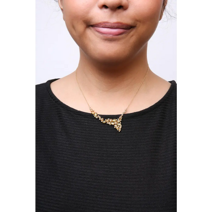 18K Yellow Gold 1/2 Cttw Brown Diamond and Multi-Size Oval Yellow Sapphire Cluster Cascade Station Necklace (Brown Color, SI1-SI2 Clarity) - Adjustable up to 14" to 16" - Bijoux-NYC Direct