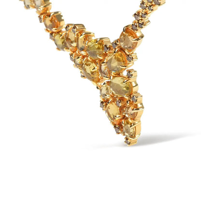 18K Yellow Gold 1/2 Cttw Brown Diamond and Multi-Size Oval Yellow Sapphire Cluster Cascade Station Necklace (Brown Color, SI1-SI2 Clarity) - Adjustable up to 14" to 16" - Bijoux-NYC Direct