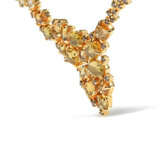 18K Yellow Gold 1/2 Cttw Brown Diamond and Multi-Size Oval Yellow Sapphire Cluster Cascade Station Necklace (Brown Color, SI1-SI2 Clarity) - Adjustable up to 14" to 16" - Bijoux-NYC Direct