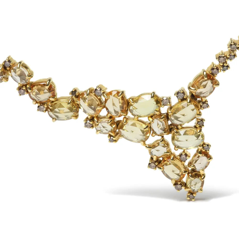 18K Yellow Gold 1/2 Cttw Brown Diamond and Multi-Size Oval Yellow Sapphire Cluster Cascade Station Necklace (Brown Color, SI1-SI2 Clarity) - Adjustable up to 14" to 16" - Bijoux-NYC Direct