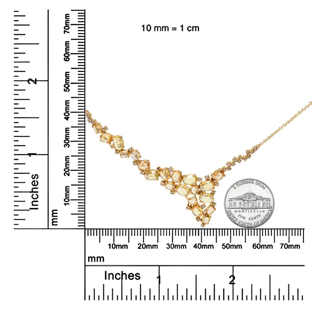 18K Yellow Gold 1/2 Cttw Brown Diamond and Multi-Size Oval Yellow Sapphire Cluster Cascade Station Necklace (Brown Color, SI1-SI2 Clarity) - Adjustable up to 14" to 16" - Bijoux-NYC Direct