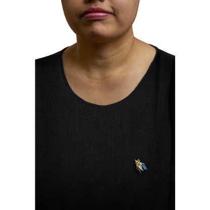 18K Yellow Gold 1/2 Cttw Pave Set Diamond and Blue-Green Enamel Bumblebee Brooch Pin (F-G Color, VS1-VS2 Clarity) - Bijoux-NYC Direct