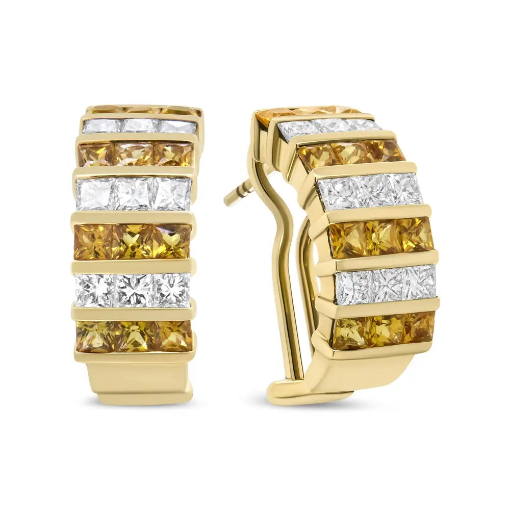 18k yellow gold 1 3/4 cttw princess diamond and yellow sapphire huggies bijoux-nyc direct