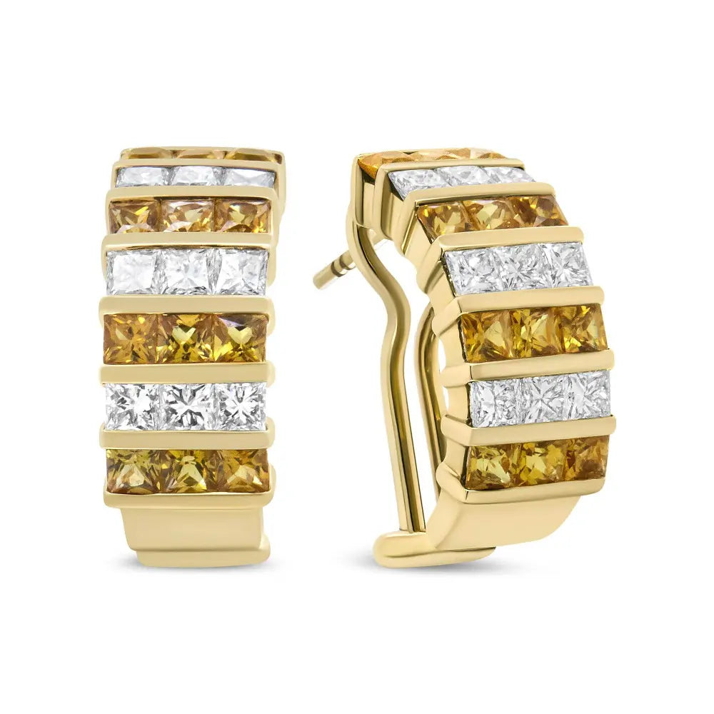 18K Yellow Gold 1 3/4 Cttw Invisible Set Princess Cut Diamond and 2.5mm Yellow Sapphire Huggie Hoop Earrings (F-G Color, VS1-VS2 Clarity) - Bijoux-NYC Direct