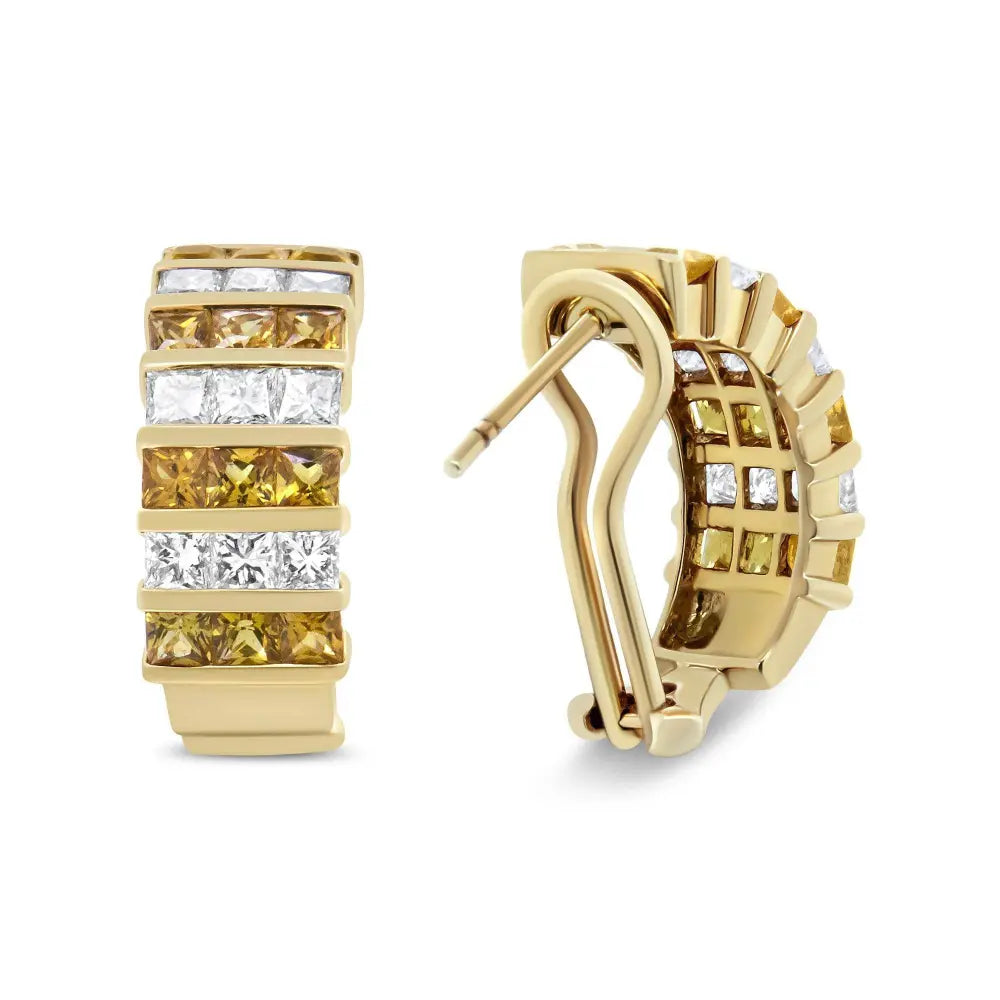 18K Yellow Gold 1 3/4 Cttw Invisible Set Princess Cut Diamond and 2.5mm Yellow Sapphire Huggie Hoop Earrings (F-G Color, VS1-VS2 Clarity) - Bijoux-NYC Direct