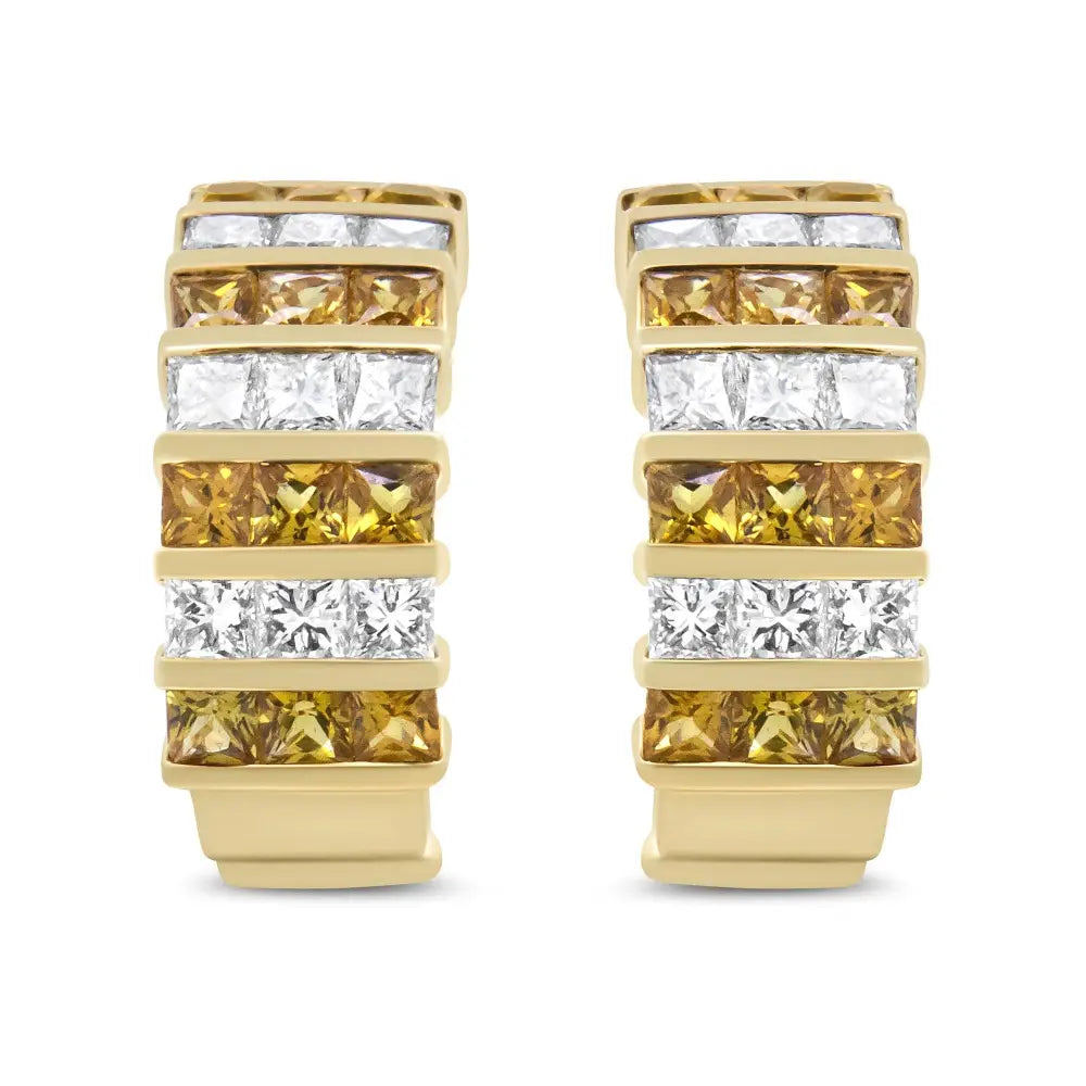 18k yellow gold 1 3/4 cttw princess diamond and yellow sapphire huggies bijoux-nyc direct