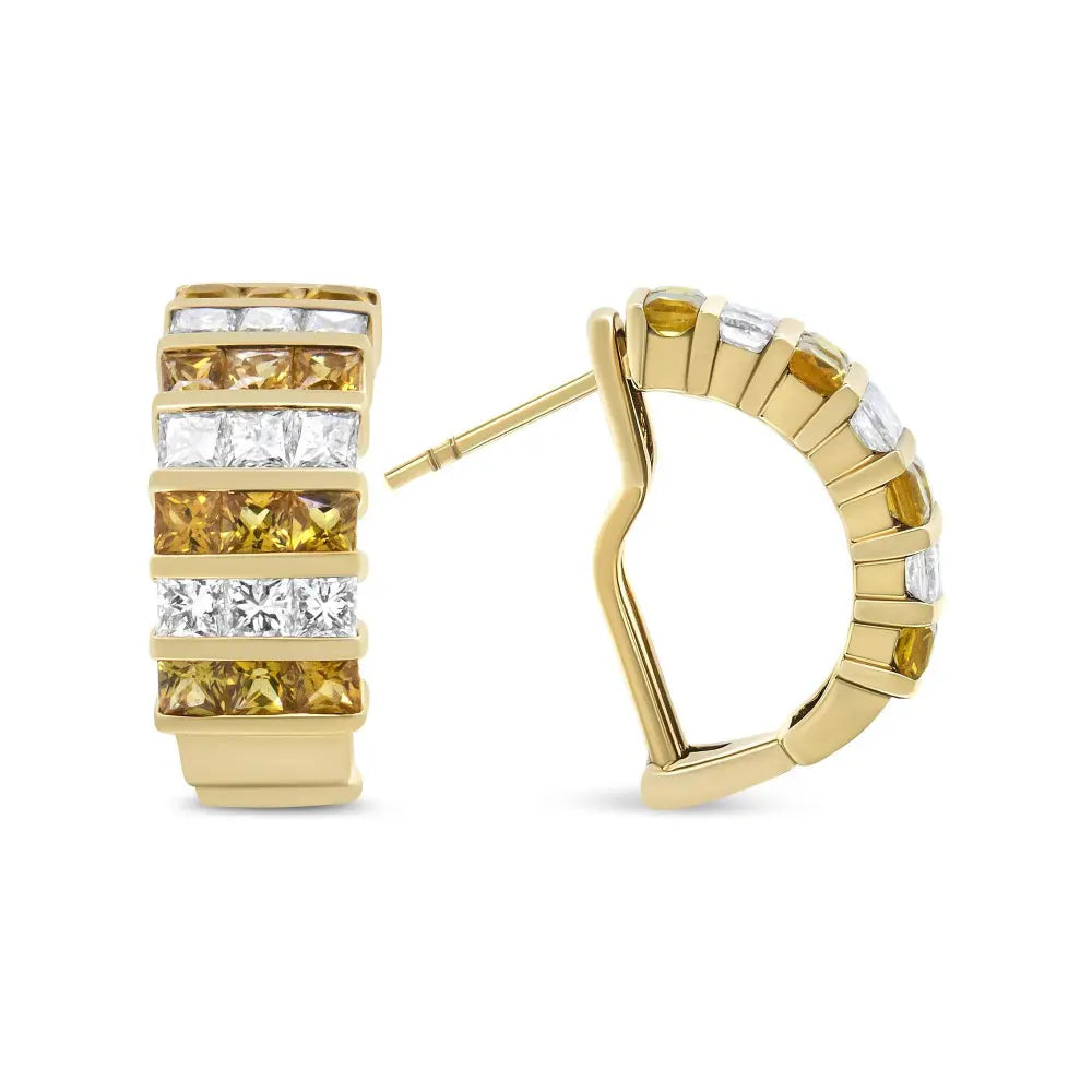 18K Yellow Gold 1 3/4 Cttw Invisible Set Princess Cut Diamond and 2.5mm Yellow Sapphire Huggie Hoop Earrings (F-G Color, VS1-VS2 Clarity) - Bijoux-NYC Direct