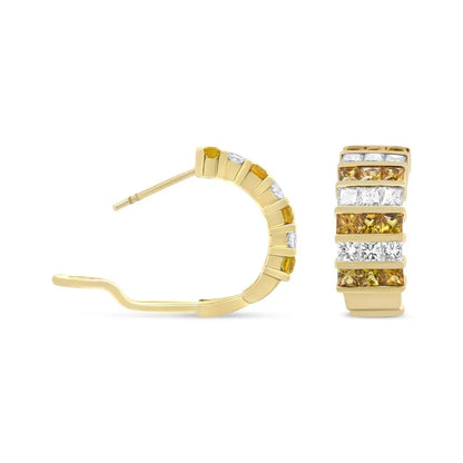 18K Yellow Gold 1 3/4 Cttw Invisible Set Princess Cut Diamond and 2.5mm Yellow Sapphire Huggie Hoop Earrings (F-G Color, VS1-VS2 Clarity) - Bijoux-NYC Direct