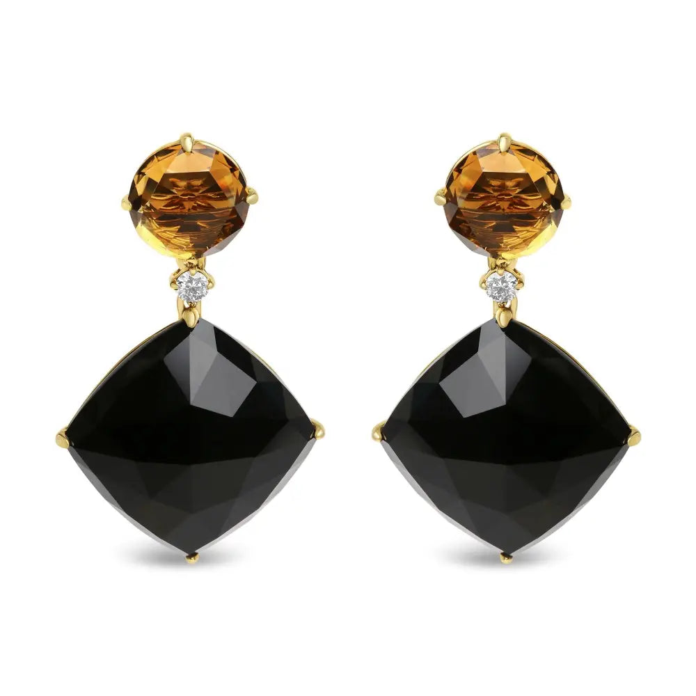 18k yellow gold citrine and black onyx diamond dangle earrings bijoux-nyc direct