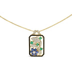 18k yellow gold 2 1/3 cttw diamond sapphire and emerald dog tag with dolphin silhouette convertible 18’’ pendant necklace brooch