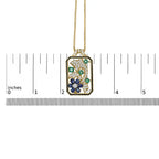 18k yellow gold 2 1/3 cttw diamond sapphire and emerald dog tag with dolphin silhouette convertible 18’’ pendant necklace brooch