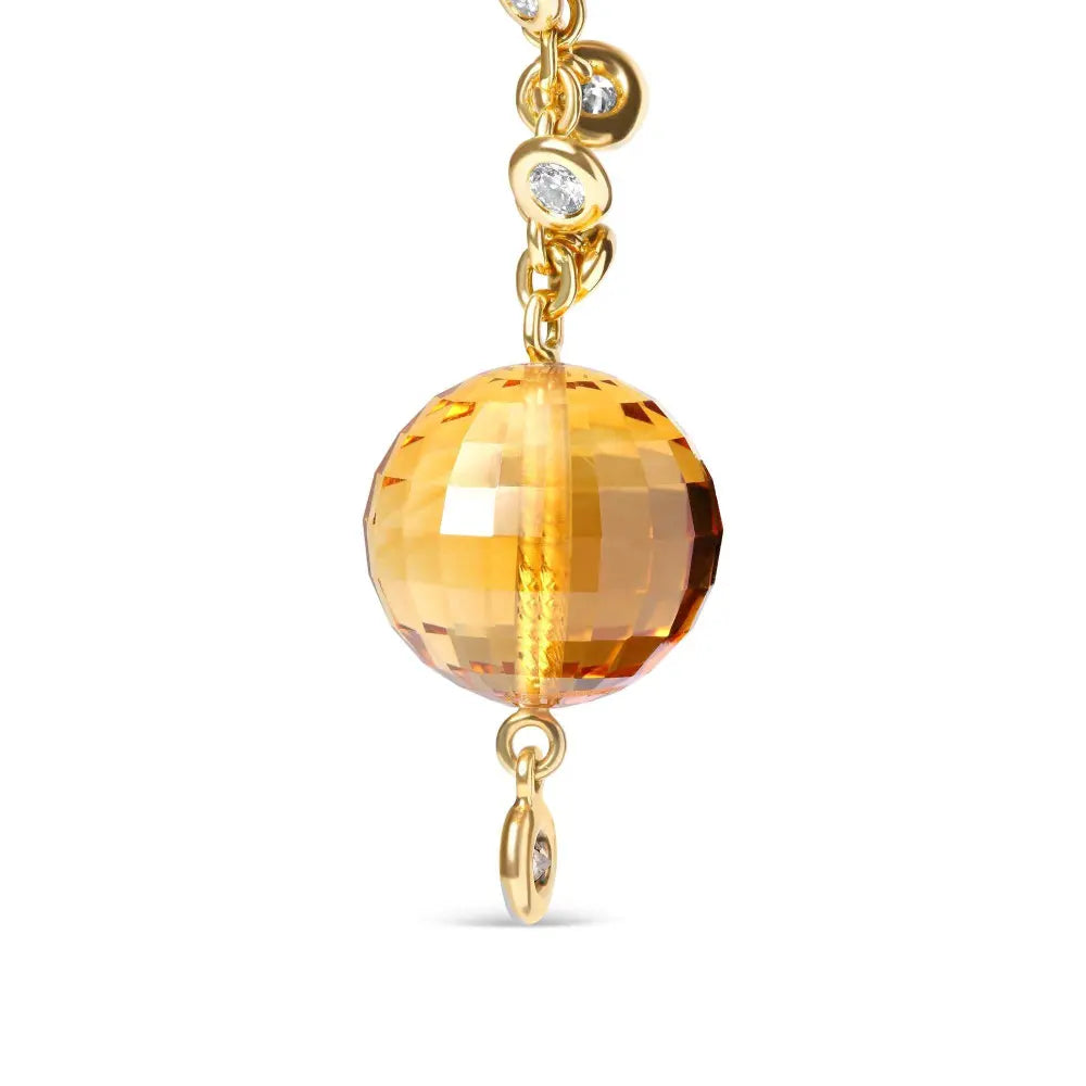 18K Yellow Gold 2/3 Cttw Round Bezel Diamond and 25mm Ball Shaped Yellow Citrine Gemstone Dangle Stud Earring (Brown and G-H Color, SI1-SI2 Clarity) - Bijoux-NYC Direct