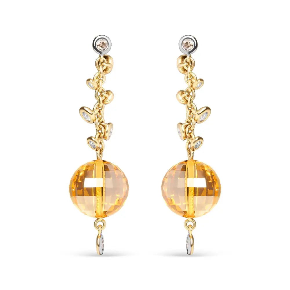 18k yellow gold citrine and brown diamond bezel dangle earrings bijoux-nyc direct
