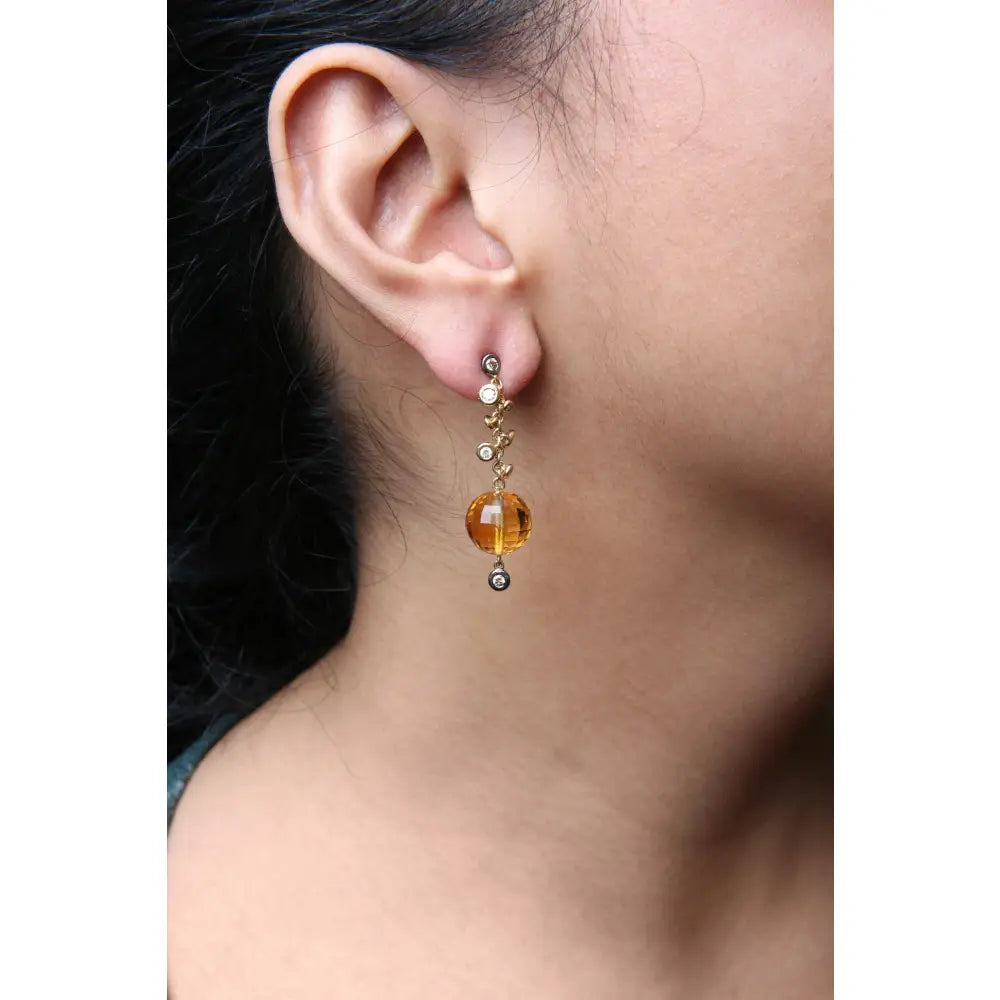18k yellow gold citrine and brown diamond bezel dangle earrings bijoux-nyc direct