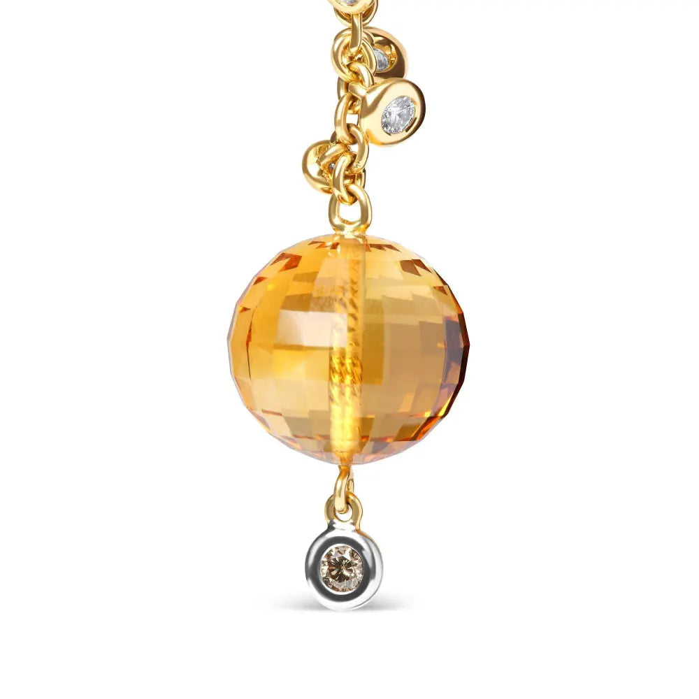 18K Yellow Gold 2/3 Cttw Round Bezel Diamond and 25mm Ball Shaped Yellow Citrine Gemstone Dangle Stud Earring (Brown and G-H Color, SI1-SI2 Clarity) - Bijoux-NYC Direct