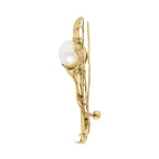 18K Yellow Gold 2/5 Cttw Diamond and 12MM Cultured South Sea Pearl Flower Pin Brooch (G-H Color, VS1-VS2 Clarity) - Bijoux-NYC Direct