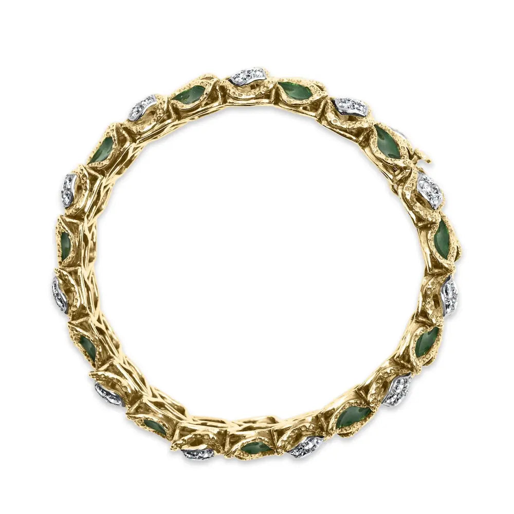 18k yellow gold 3 1/4 cttw diamond and green enamel textured bracelet (g h color vs1 vs2 clarity) 7’’ inches