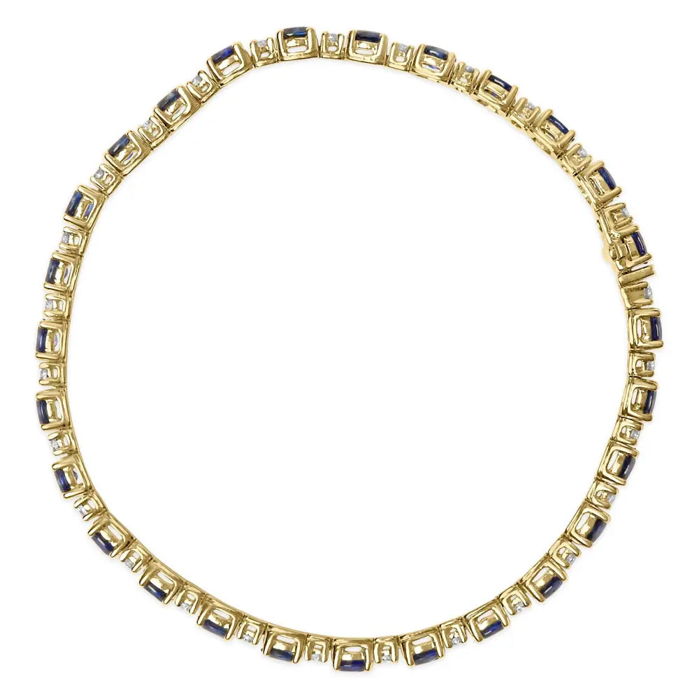 18k yellow gold 3/4 cttw diamond and 5 1/3 oval blue sapphire alternating link bracelet (g h color vs1 vs2 clarity) 7.25’’ inches