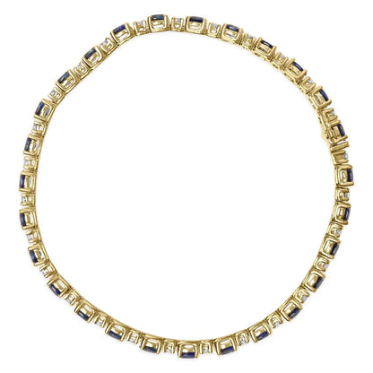 18k yellow gold 3/4 cttw diamond and 5 1/3 oval blue sapphire alternating link bracelet (g h color vs1 vs2 clarity) 7.25’’ inches