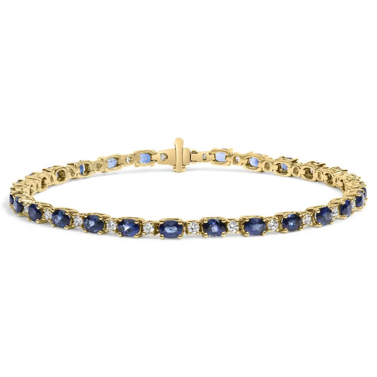 18k yellow gold 3/4 cttw diamond and 5 1/3 oval blue sapphire alternating link bracelet (g h color vs1 vs2 clarity) 7.25’’ inches