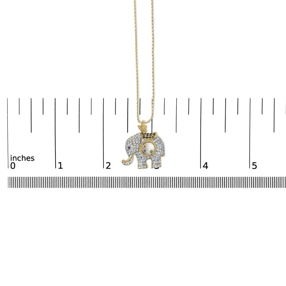 18K Yellow Gold 3/4 Cttw Diamond Elephant Shaker Pendant Necklace with Emerald, Ruby, and Sapphire (G-H Color, VS2-SI1 Clarity) - Bijoux-NYC Direct