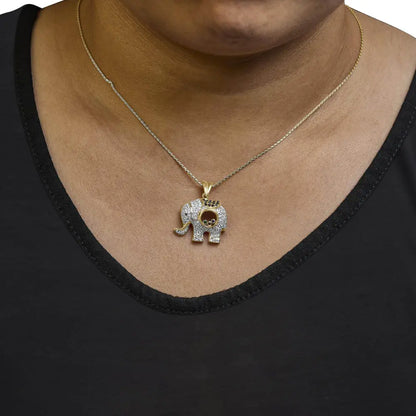 18K Yellow Gold 3/4 Cttw Diamond Elephant Shaker Pendant Necklace with Emerald, Ruby, and Sapphire (G-H Color, VS2-SI1 Clarity) - Bijoux-NYC Direct