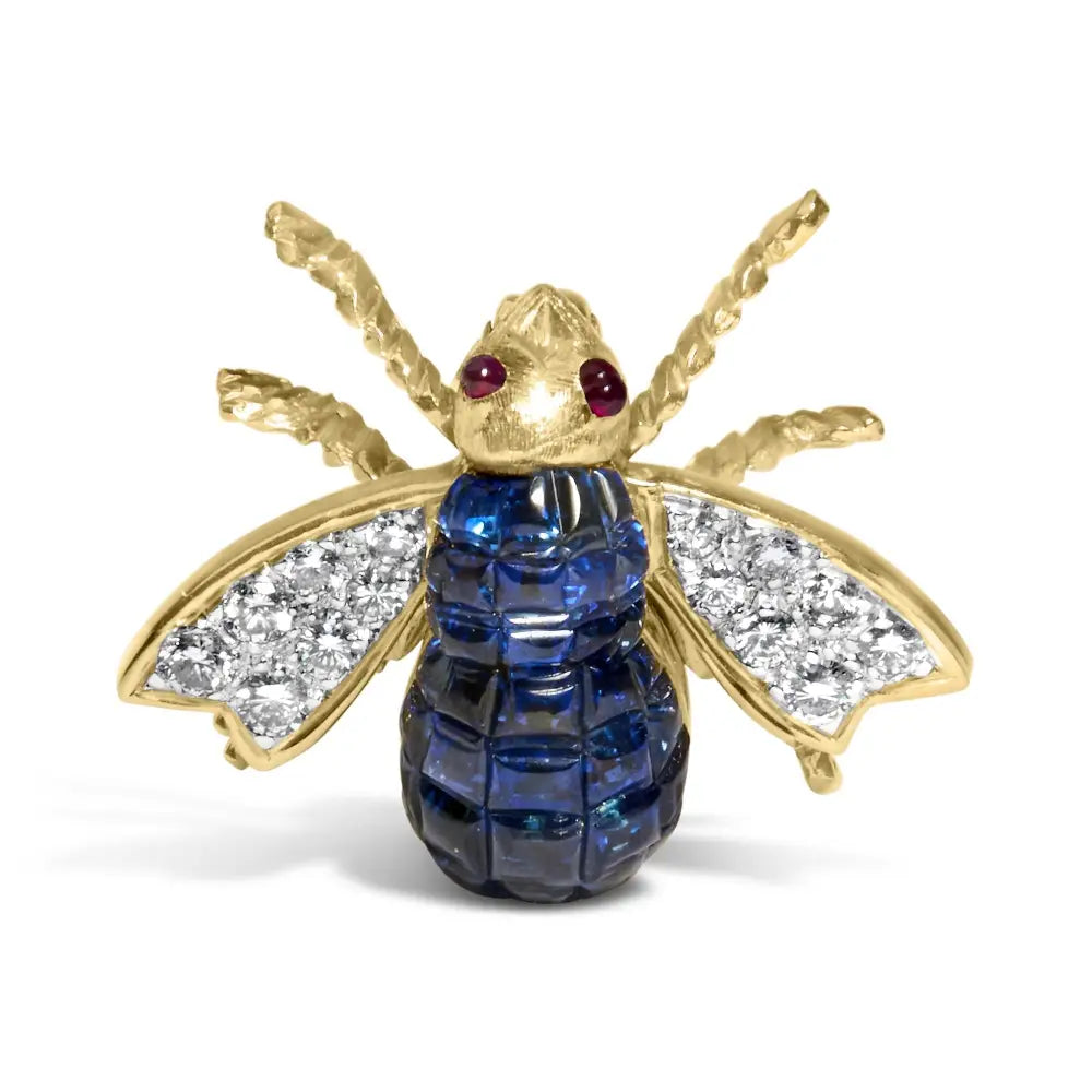 18k yellow gold blue sapphire and diamond bumblebee brooch pin bijoux-nyc direct