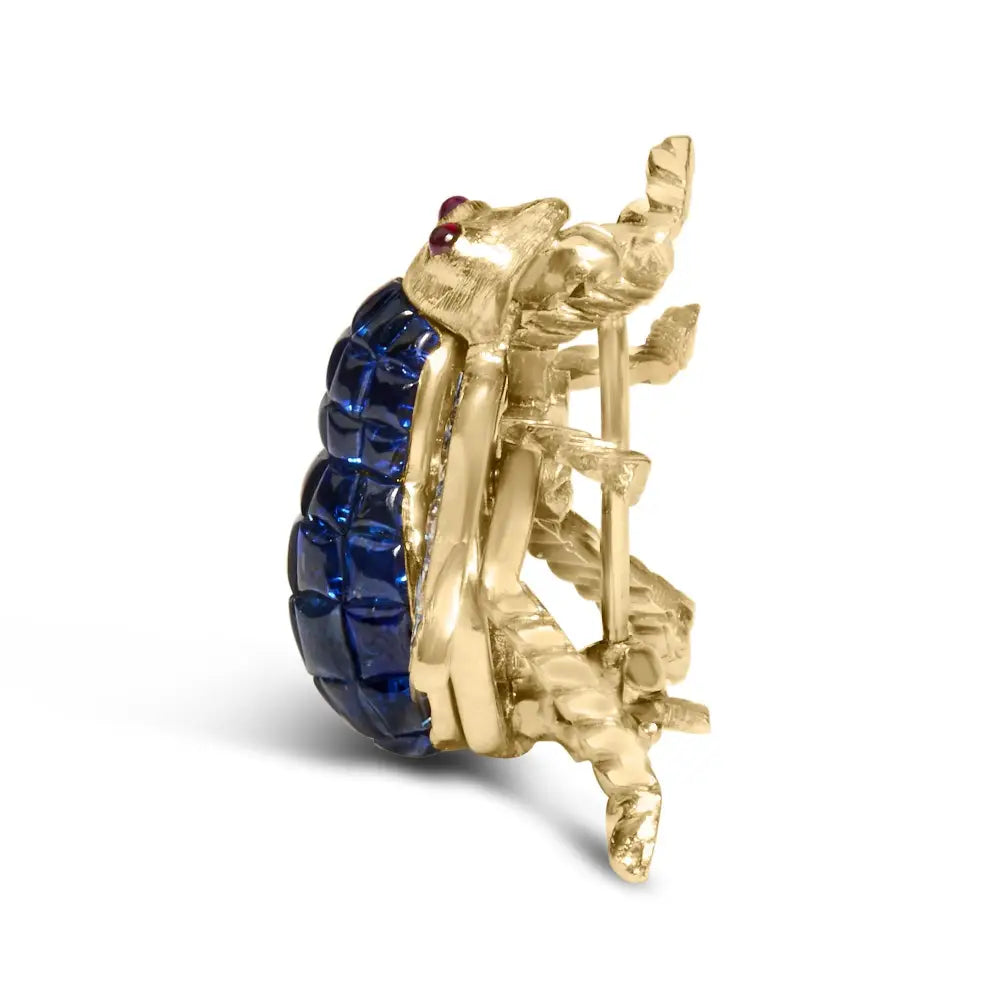 18k yellow gold blue sapphire and diamond bumblebee brooch pin bijoux-nyc direct